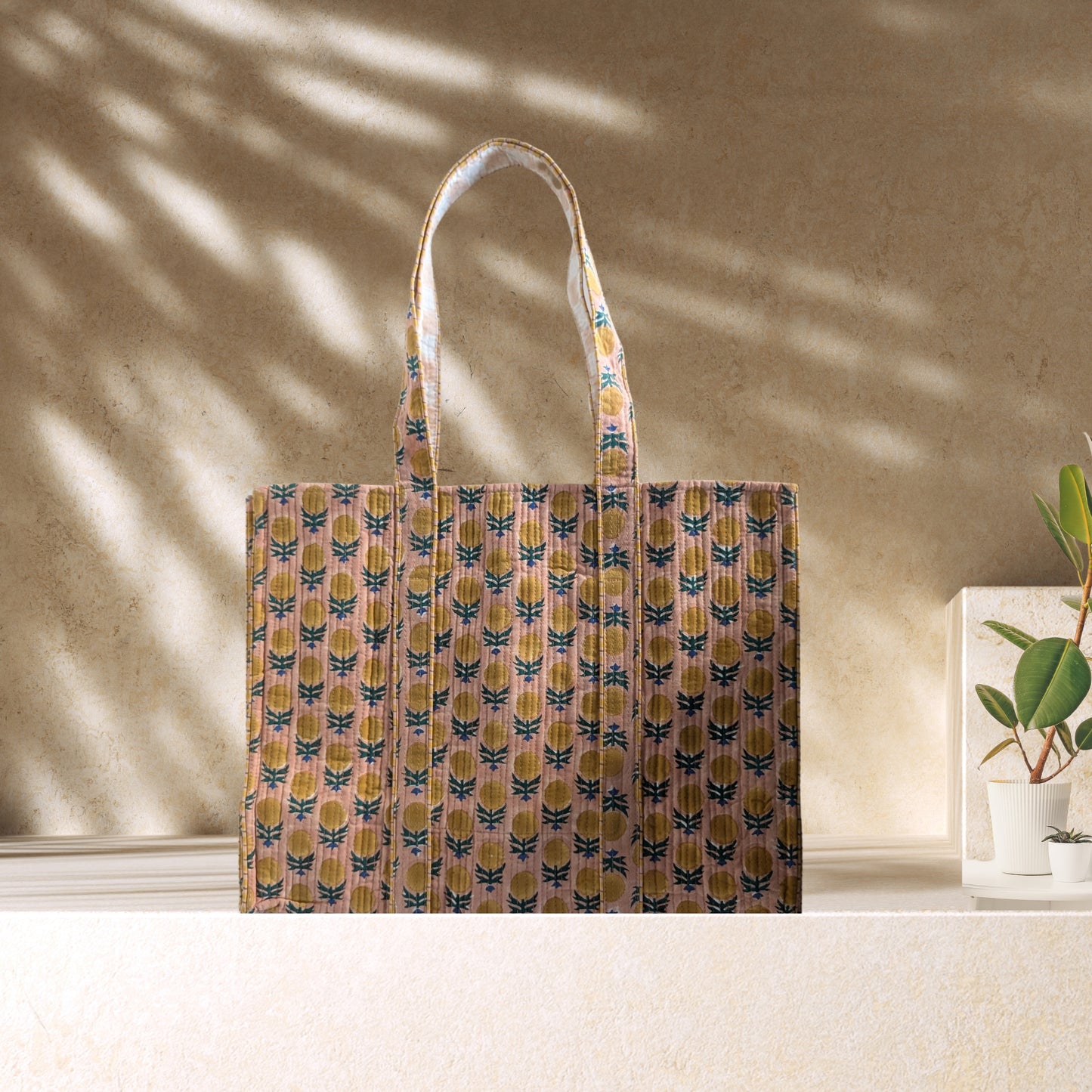 Peaches - Quilted Block Printed Tote