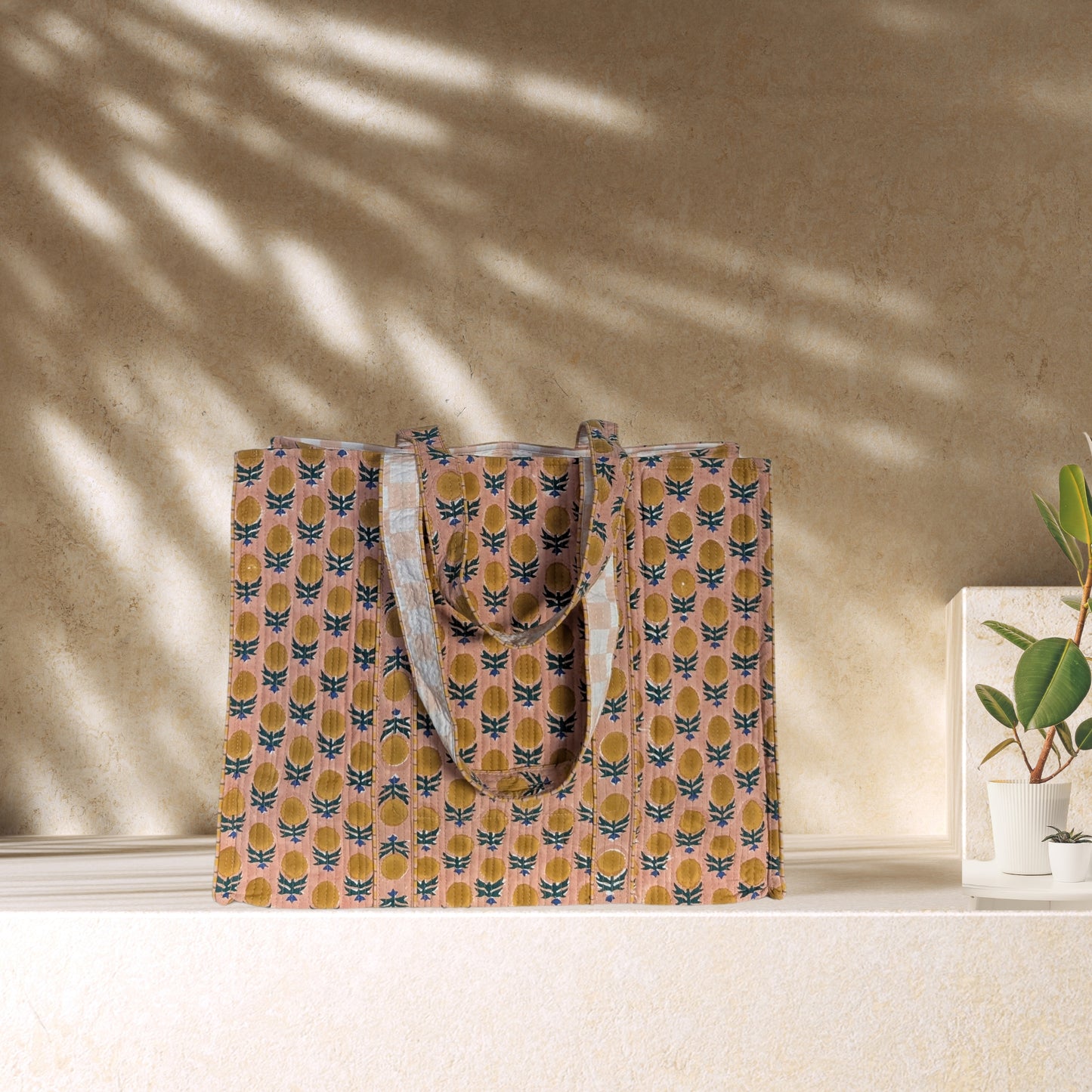 Peaches - Quilted Block Printed Tote