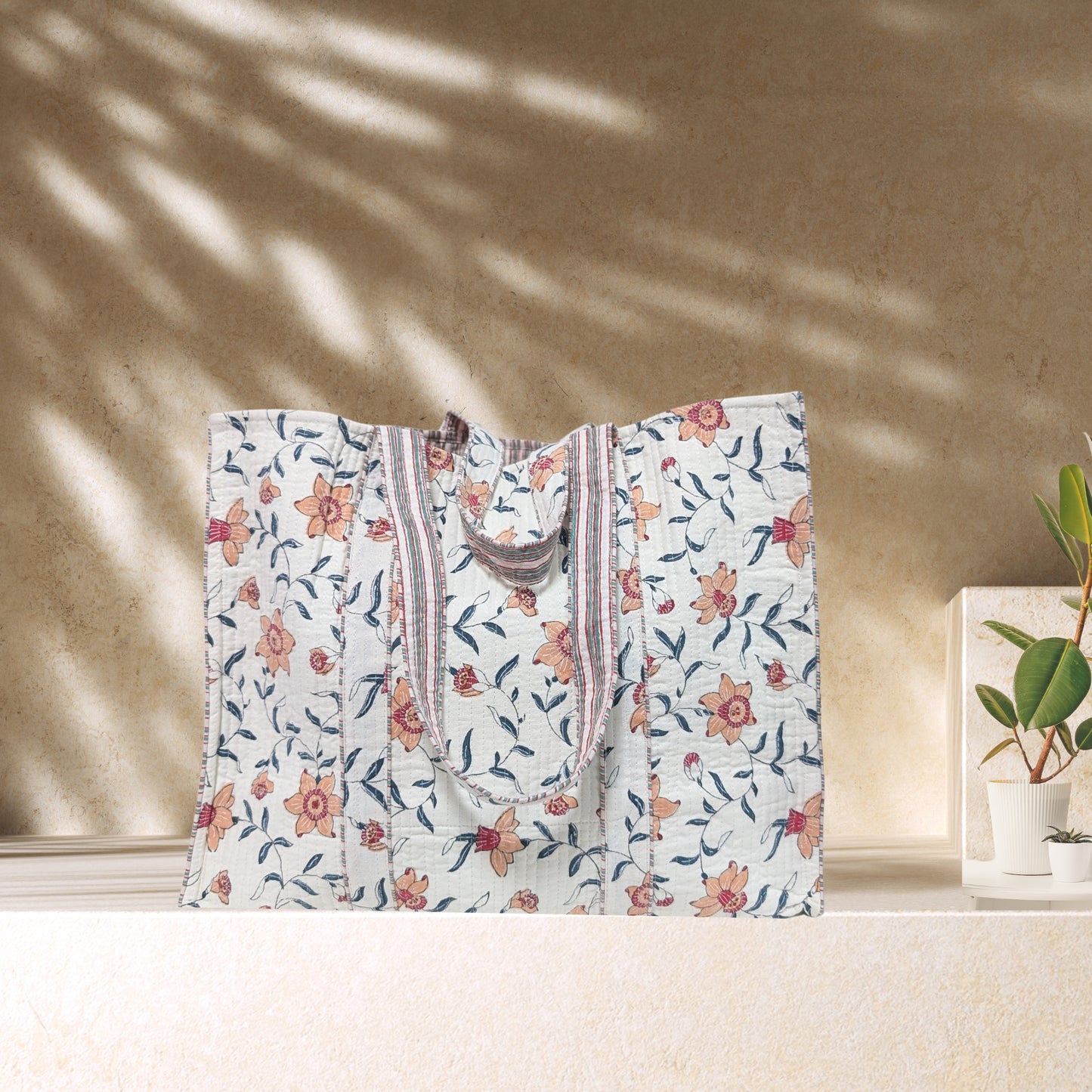 Blossom - Quilted Block Printed Tote