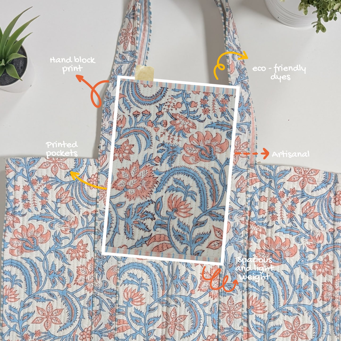 Skylar - Quilted Block Printed Tote