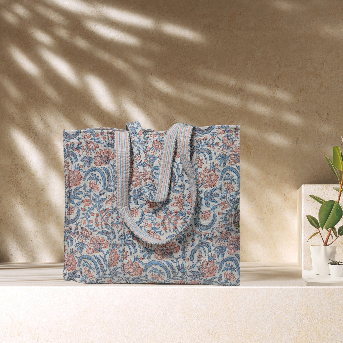 Skylar - Quilted Block Printed Tote
