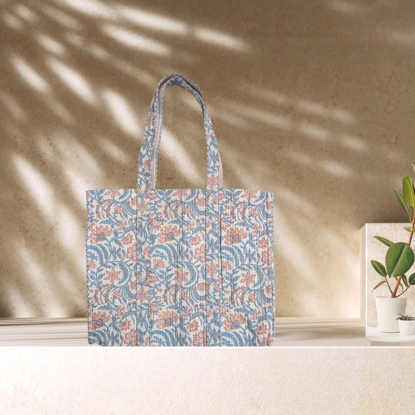 Skylar - Quilted Block Printed Tote