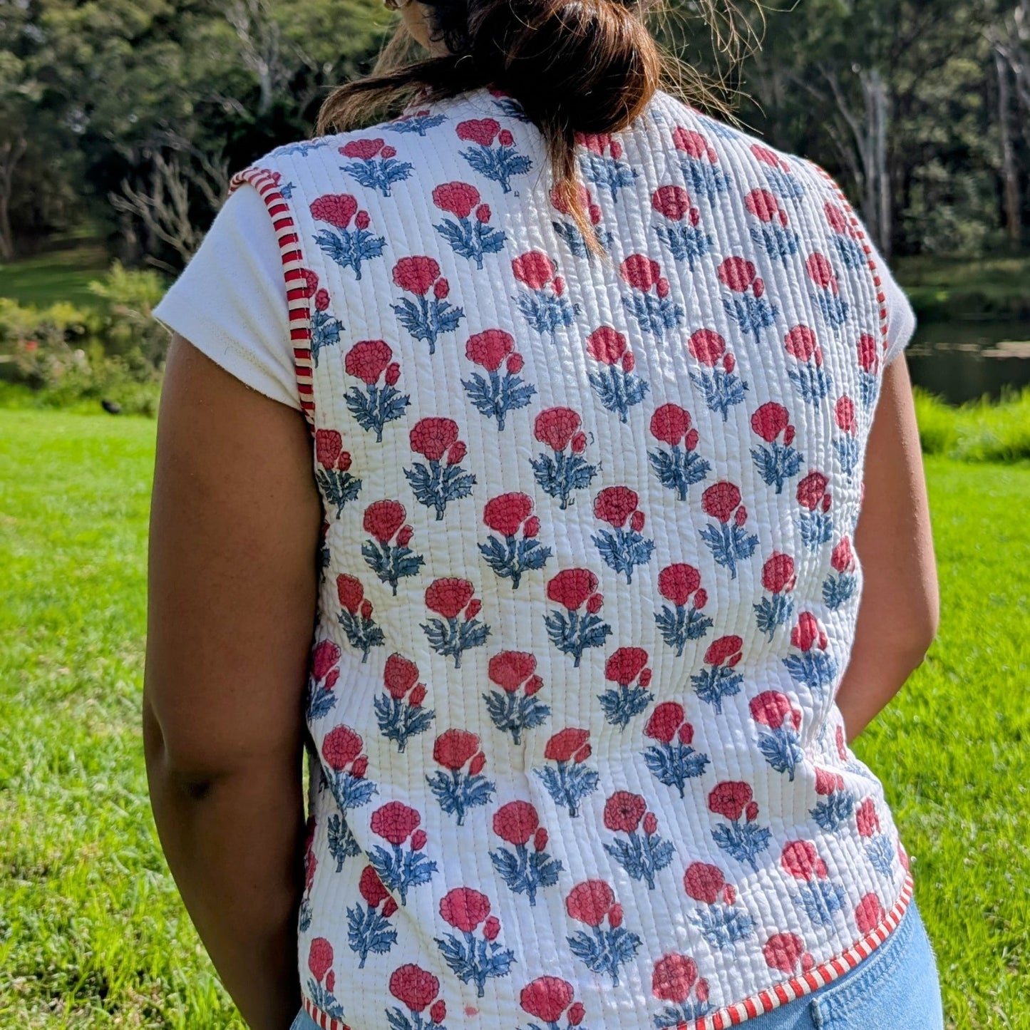 Rose imprint vest jacket