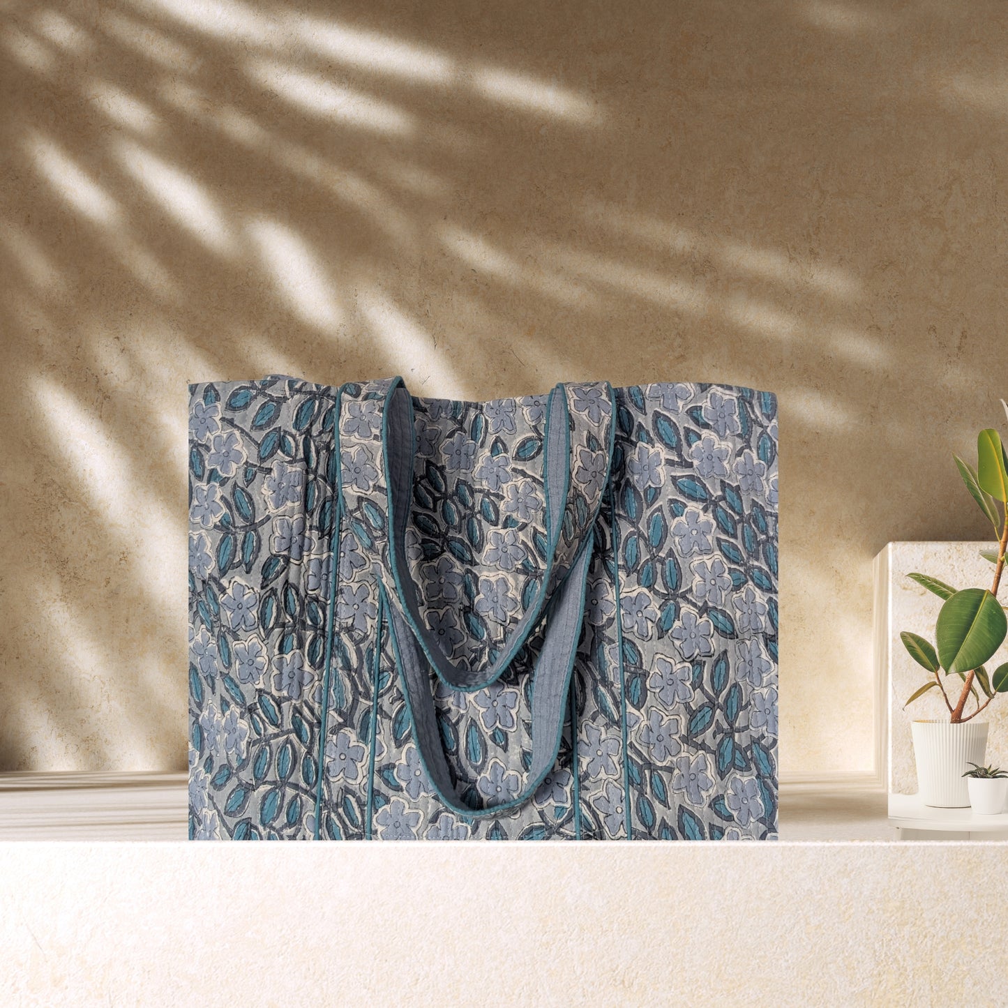 Iris - Quilted Block Printed Tote