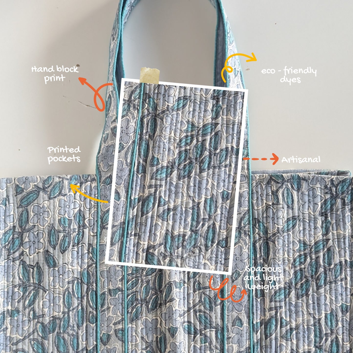 Iris - Quilted Block Printed Tote