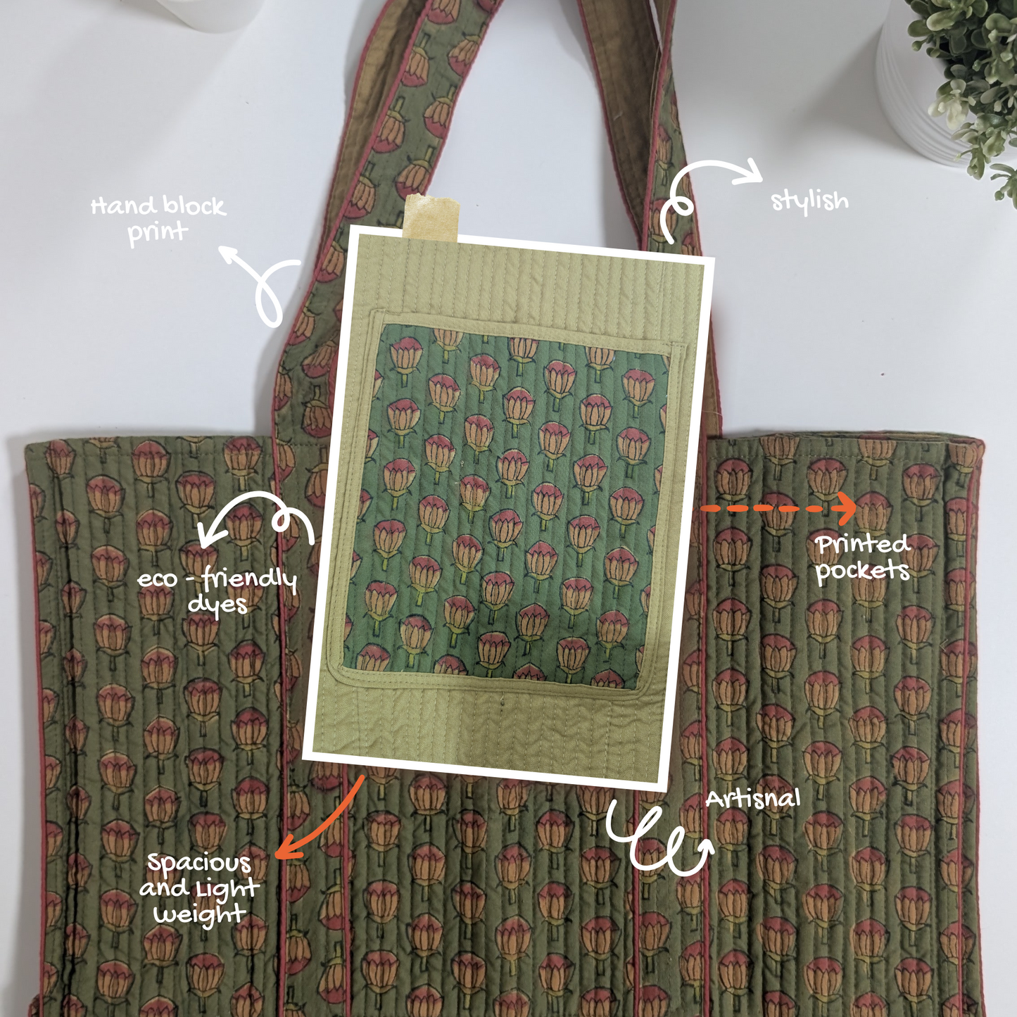 Olivia - Quilted Block Printed Tote