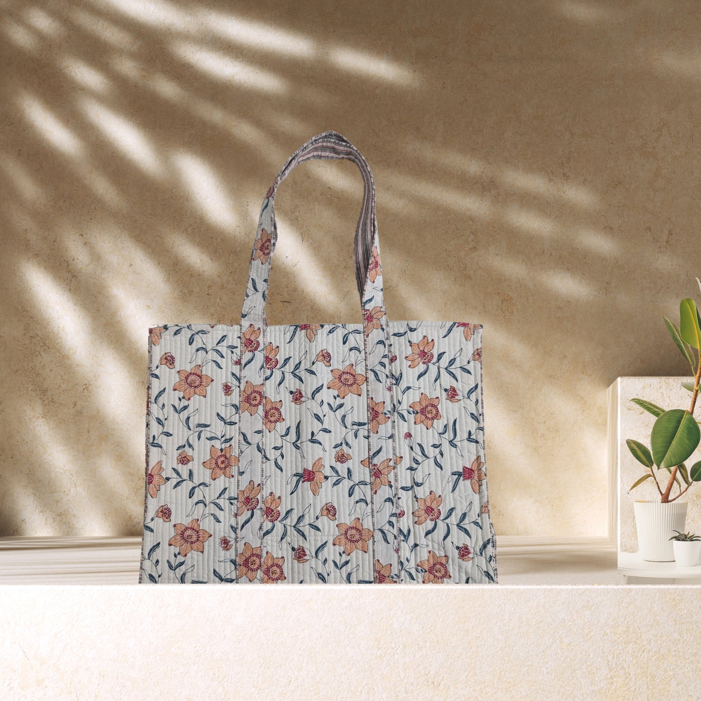 Blossom - Quilted Block Printed Tote