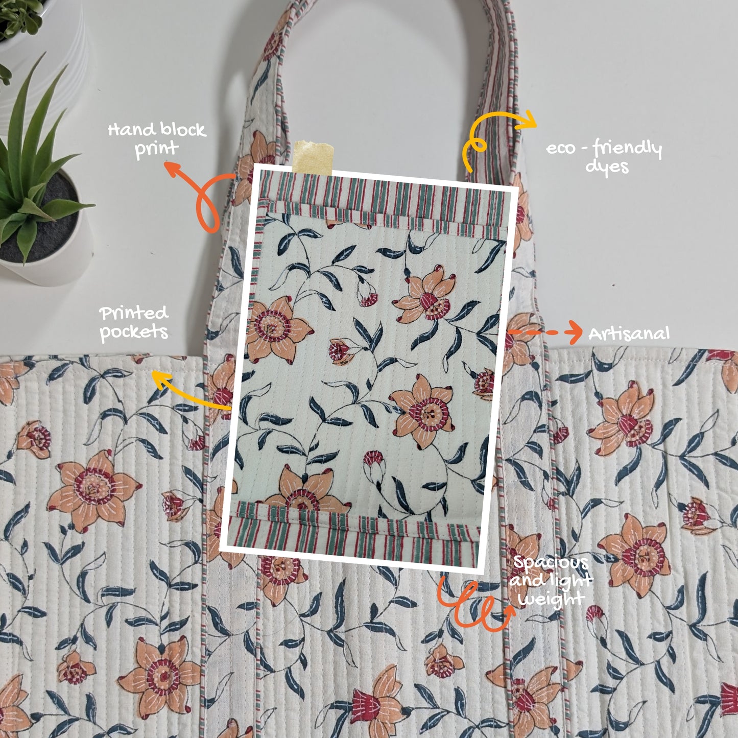 Blossom - Quilted Block Printed Tote