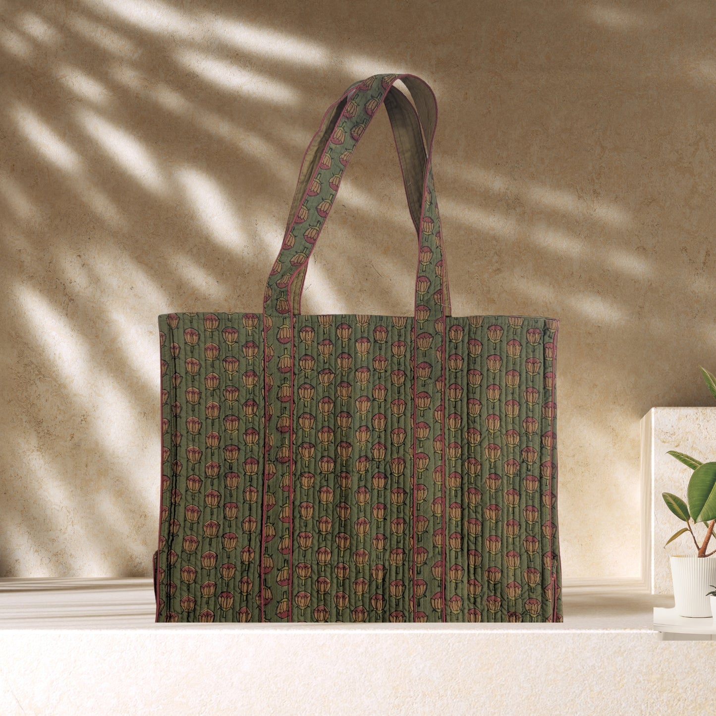 Olivia - Quilted Block Printed Tote