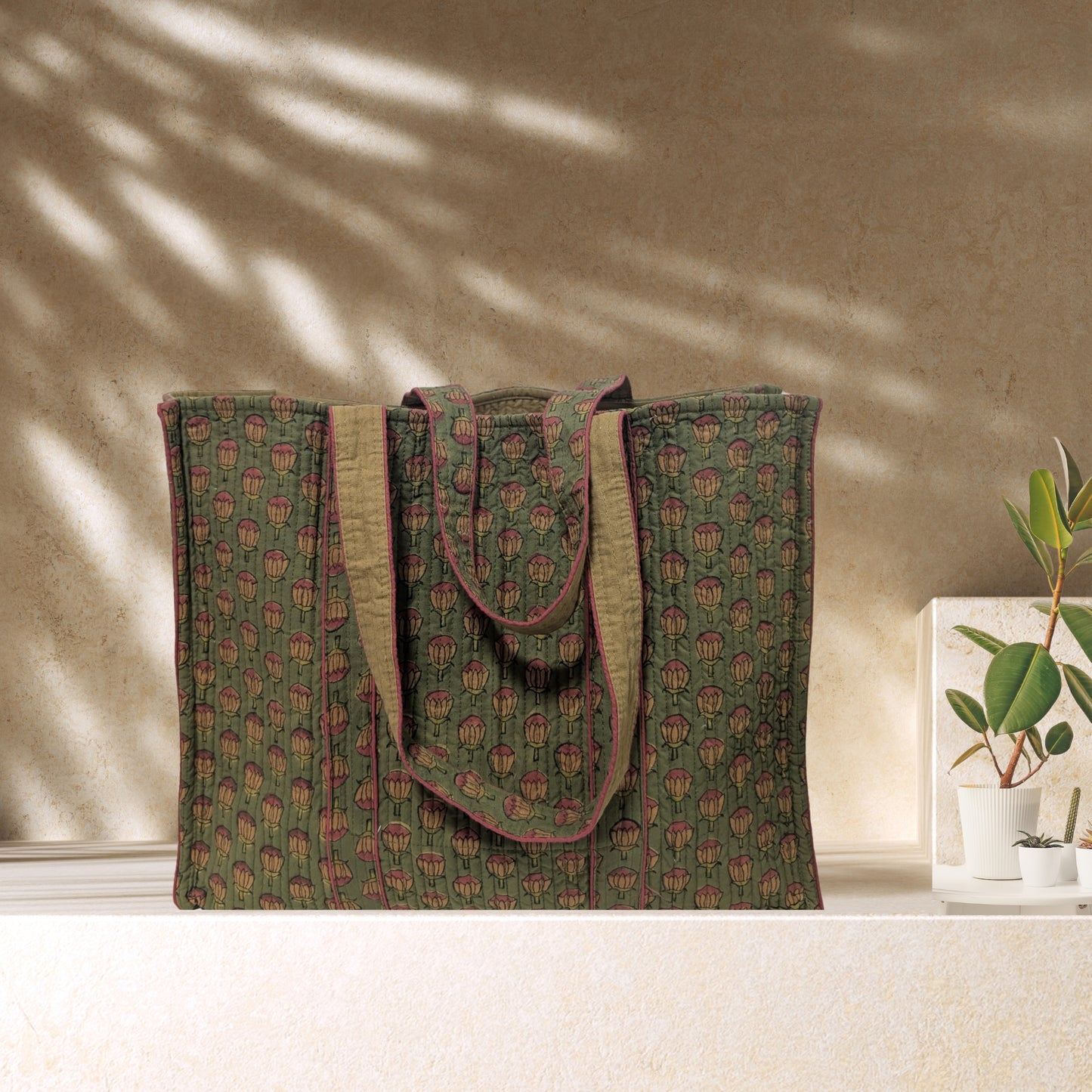 Olivia - Quilted Block Printed Tote
