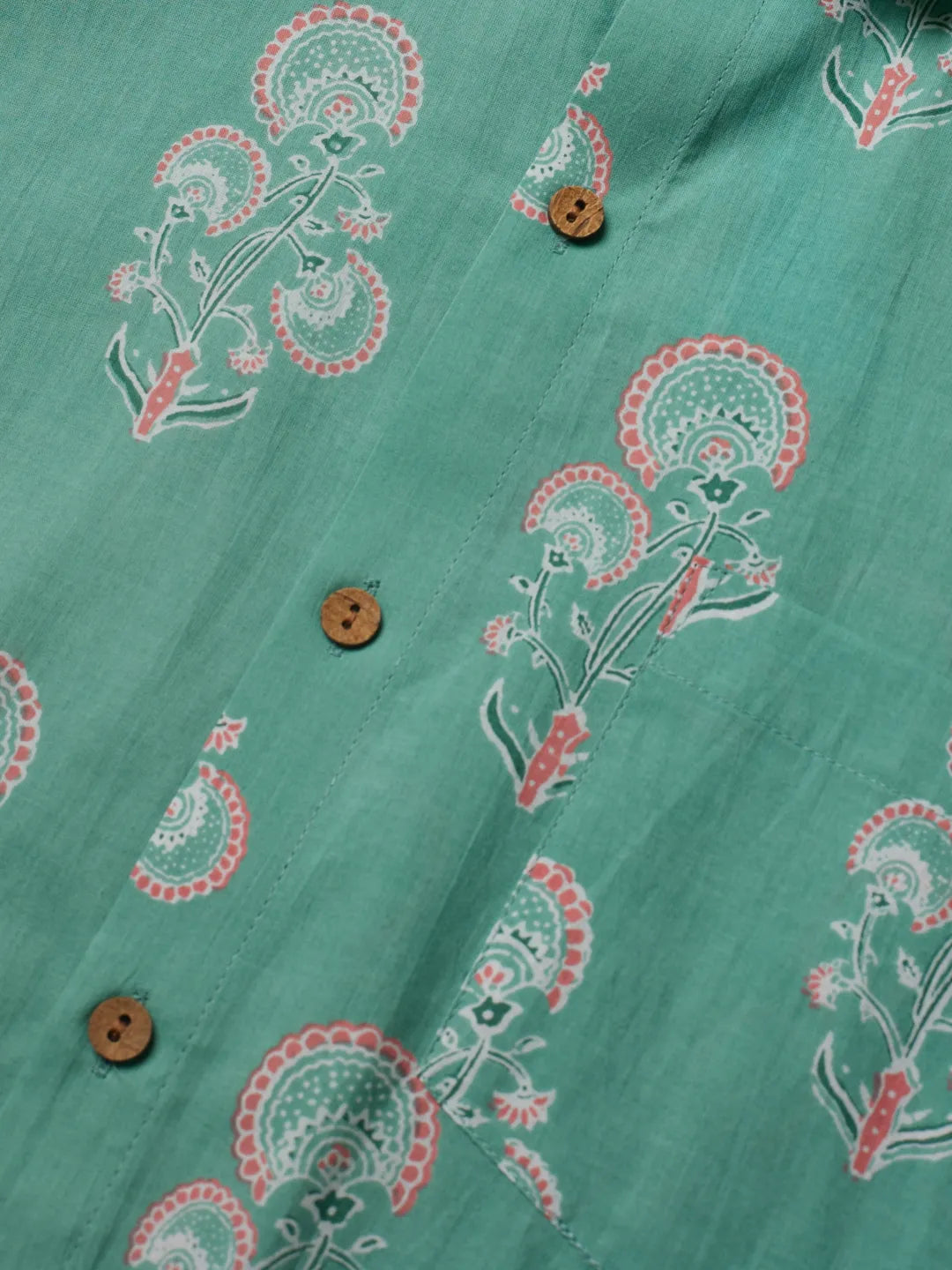 Teal Botanical Flower Printed Shirt
