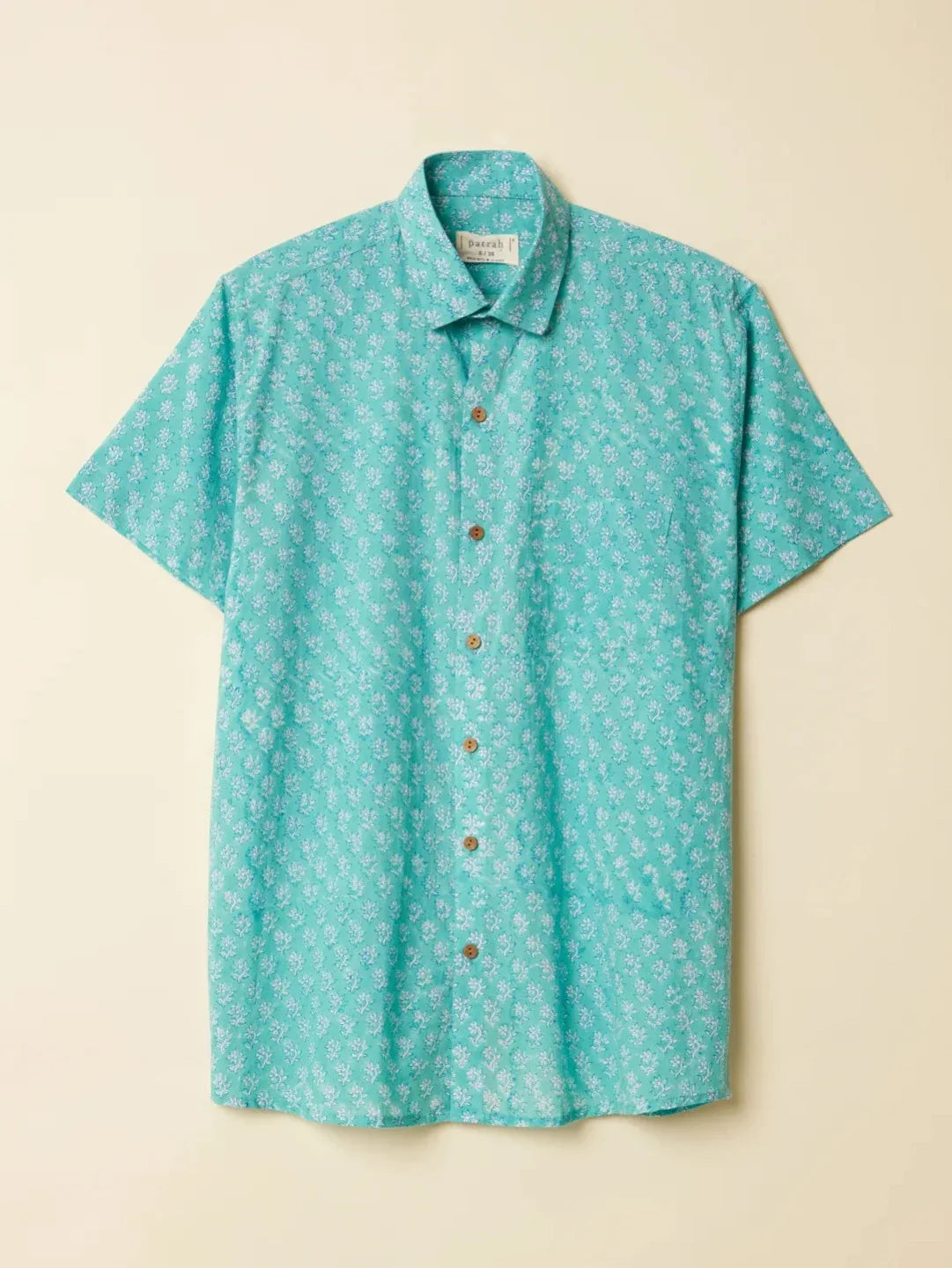 Turquoise Block Printed Cotton Shirt
