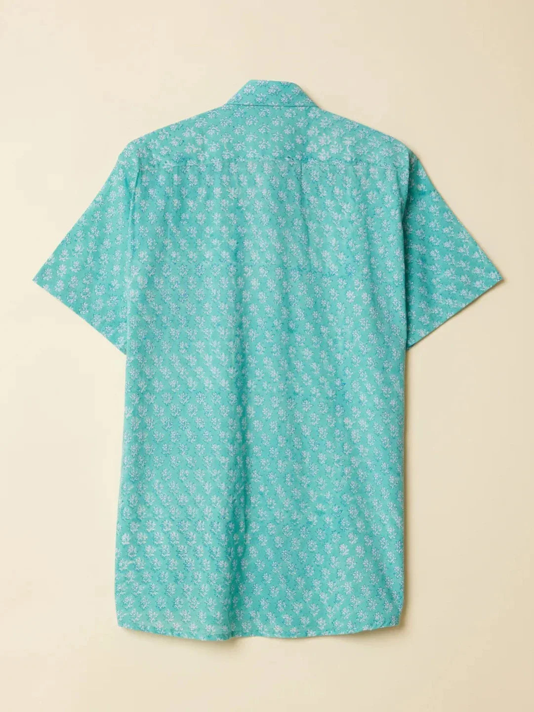 Turquoise Block Printed Cotton Shirt