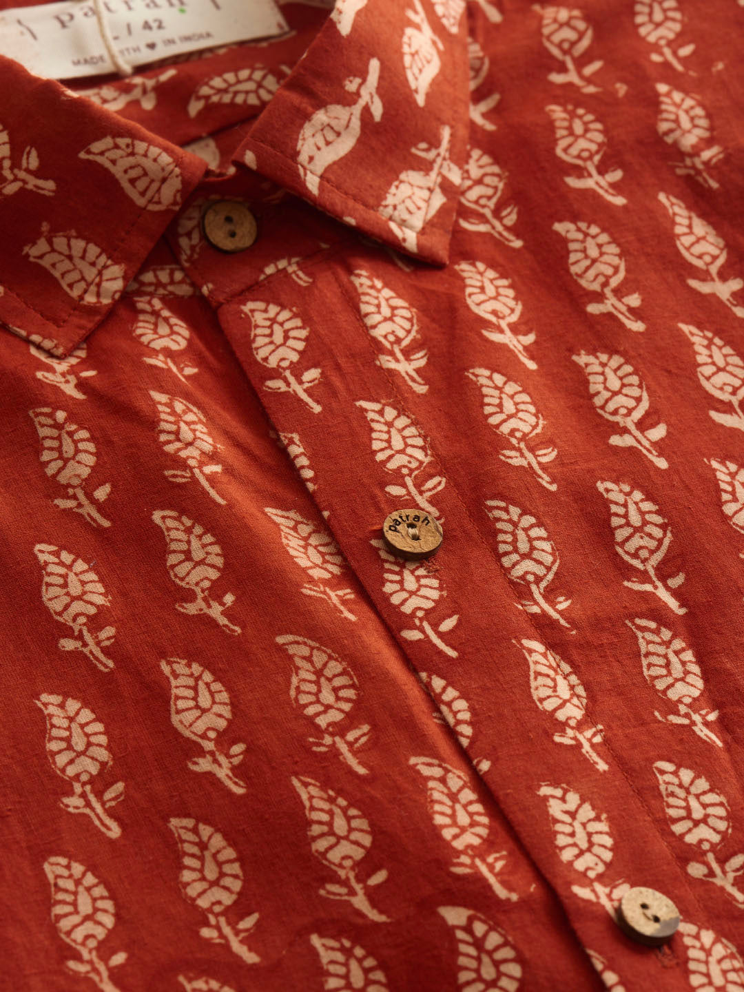 Natural Dye Red Motif Handblock Printed Cotton Shirt
