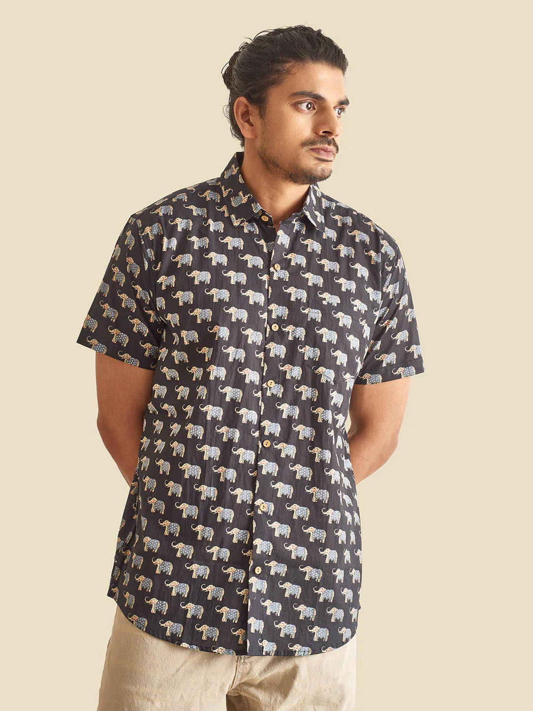Black Royal Safari Block Printed Half Sleeve Cotton Shirt