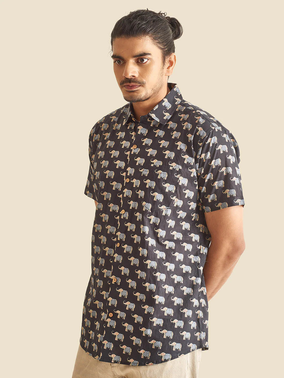 Black Royal Safari Block Printed Half Sleeve Cotton Shirt