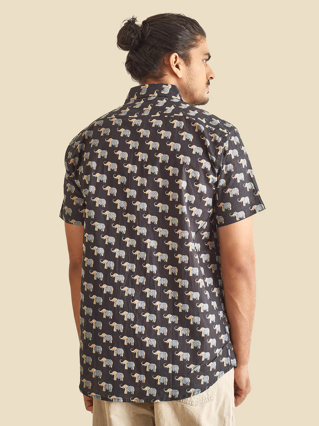 Black Royal Safari Block Printed Half Sleeve Cotton Shirt